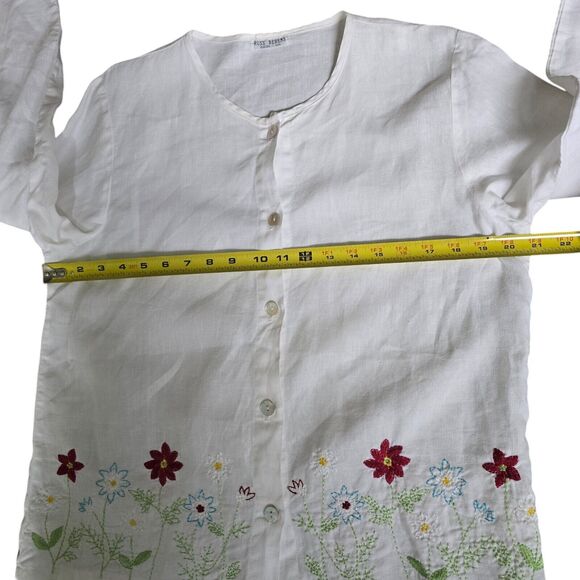 Russ Berens Linen Top White Floral Stitching Button Up Long Sleeve X Small USA - Picture 8 of 14